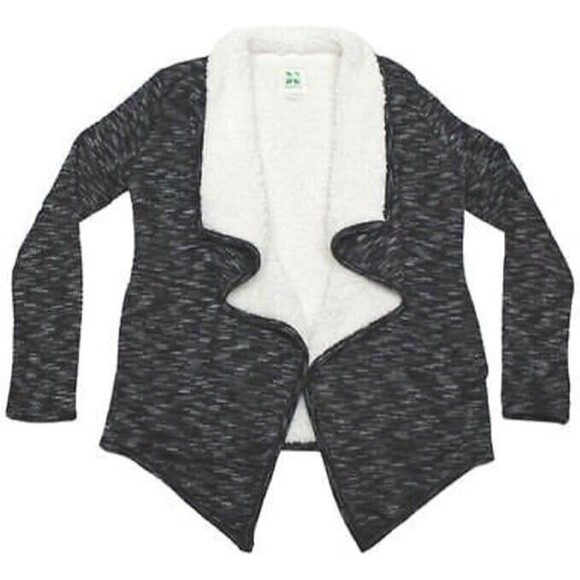 GREEN TEA Heather Sherpa Wrap Cardigan S Black Heather Long Sleeve Sweater B69 - Picture 6 of 6